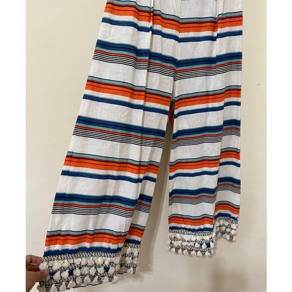 NWT Anthropologie Jumpsuit Linen Striped Sleeveless Cropped Pockets size Large - Picture 5 of 8